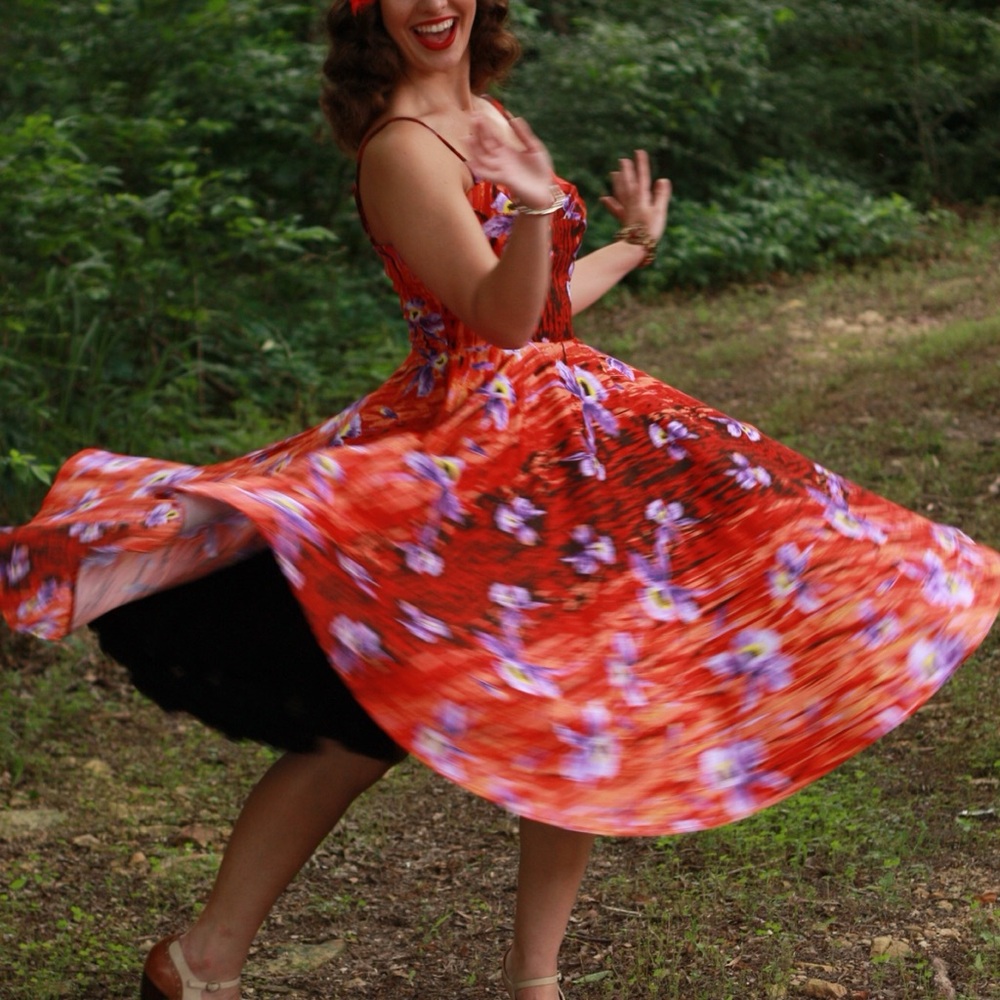 Pinup Couture Deadly Dames RARE Hawaiian Hideaway Orchid Print Swing Dress 4X - Picture 6 of 16